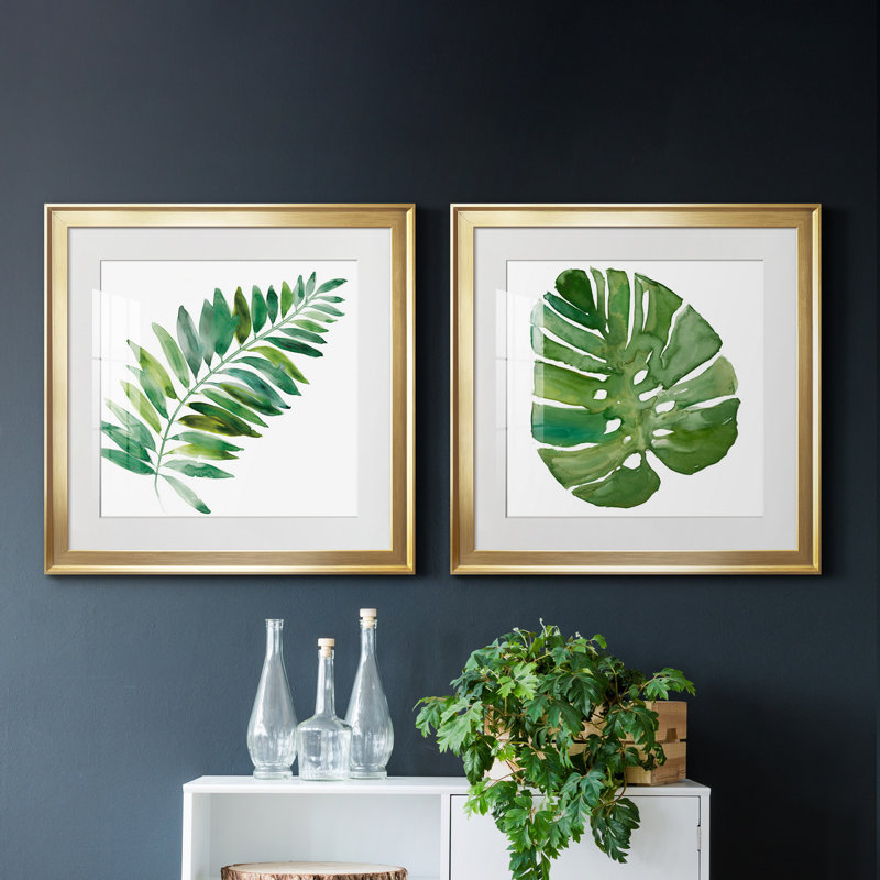 Tropical Frond II - ensemble de 2 reproductions d'art, Papier encadré doré, Blanc, H 17,5 po x l 35 po x P 1,5 po