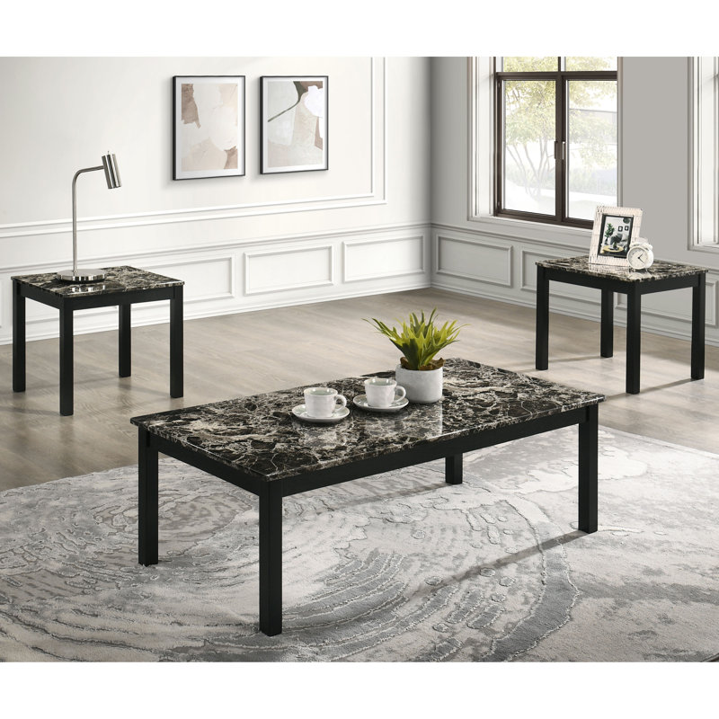 Ensemble de tables basses 3 pièces Brudan, Noir / blanc