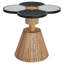 Table d'appoint décorative en forme de trèfle à quatre feuilles, avec un plateau en gravier lié à la résine et un noyau noir moucheté, idéale pour présenter un support à plantes.