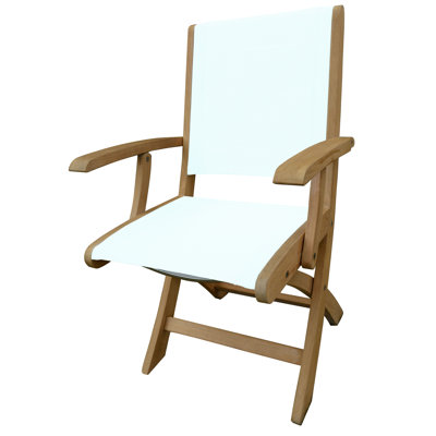 Riviera Teak Outdoor Sling Folding Dining Armchair