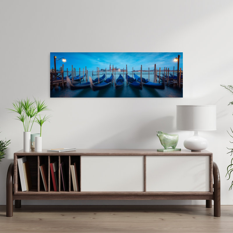 Venise, crépuscule, gondoles romantiques, ville tranquille, architecture, art mural, 36" H x 12" W
