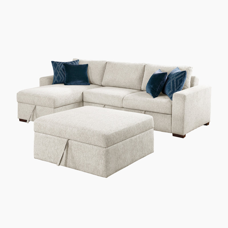 Canapé modulaire en microfibre 3 pièces 110,5 po avec lit escamotable, rangement et rangement caché, Beige
