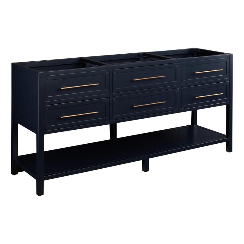 72" Robertson Double Bathroom Vanity Set with Rectangular Undermount Sinks, Arctic White Quartz, Midnight Navy Blue