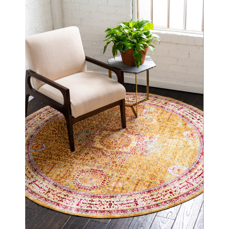 Tapis beige / jaune Glasser, Rond 6 pi 1 po