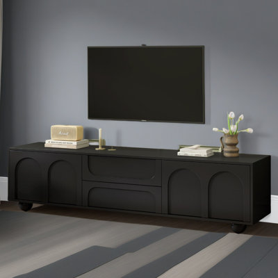 TV Stand With Arched Doors & 2 Drawers For Tvs Up To 75", Minimalist Media Console With Rebound Device, Entertainment Center With 5 Iron Round Legs For Living Room, Bedroom