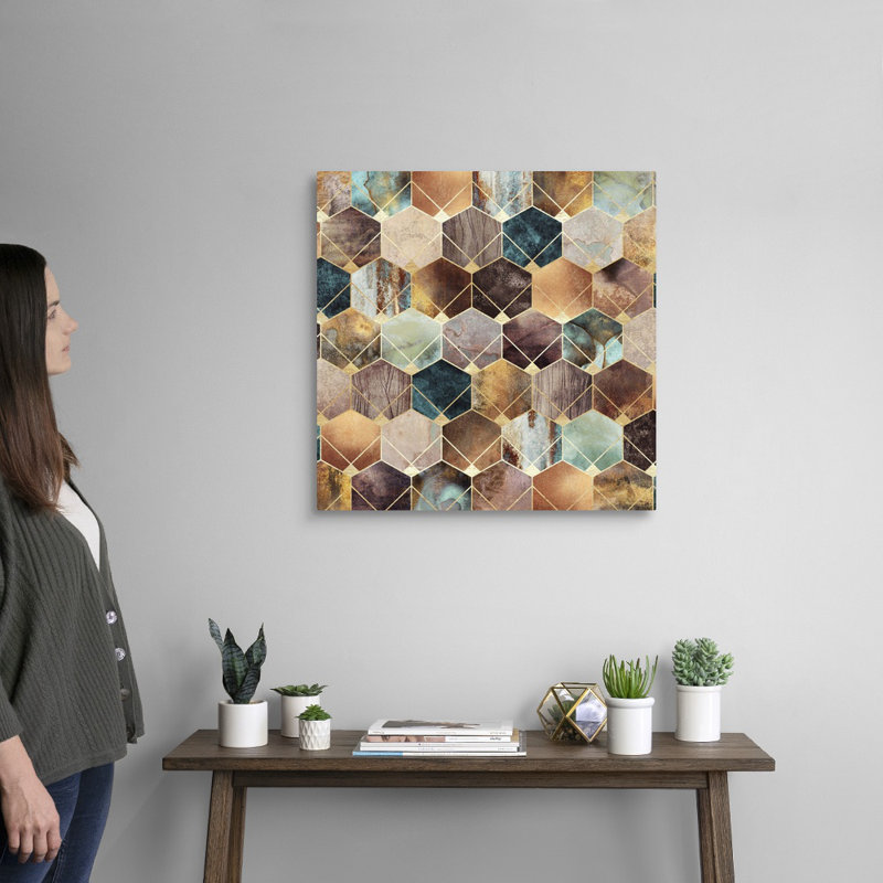 " Natural Hexagons And Diamonds ", 24" H x 24" W x 1.25" D, Wrapped Canvas