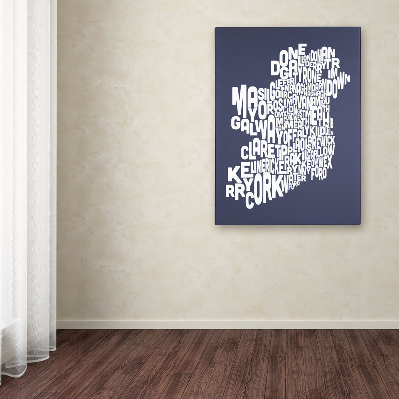 « ireland text map », reproduction de photo sur toile tendue, H 47 po x l 35 po x P 2 po