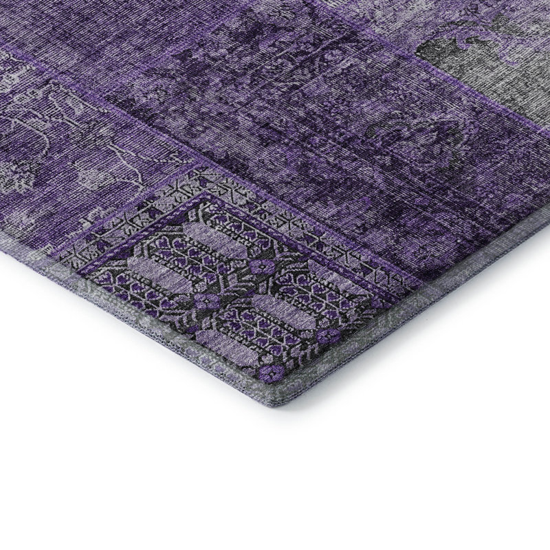 Tapis aubergine de qualité supérieure lavable à la machine Prisco, Tapis de couloir 2 pi 3 po x 7 pi 6 po