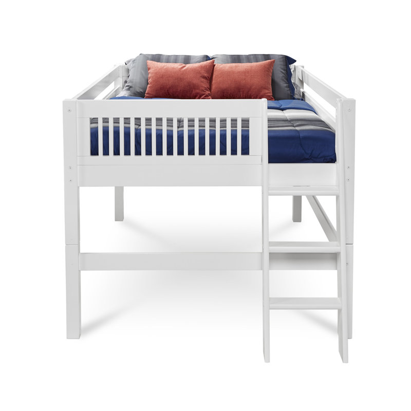 Lit mezzanine double en bois massif Fradin, Blanc