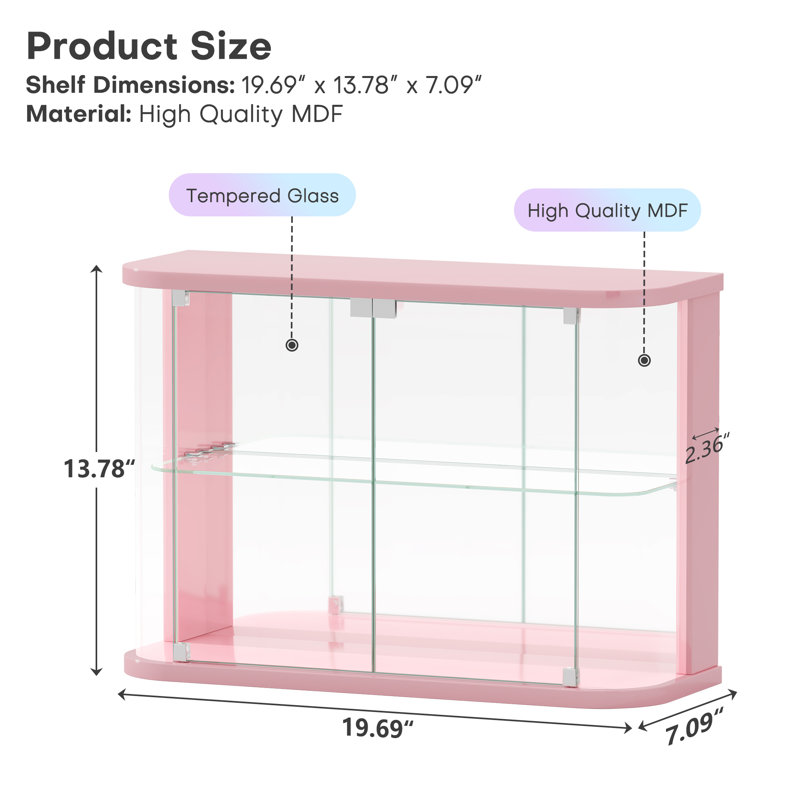 Mini Display Case With Music-Sync Lighting, Tabletop Storage Cabinet , Pink