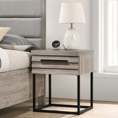 Table de chevet avec rangement moderne - base en métal gris patiné pour tiroir anglais