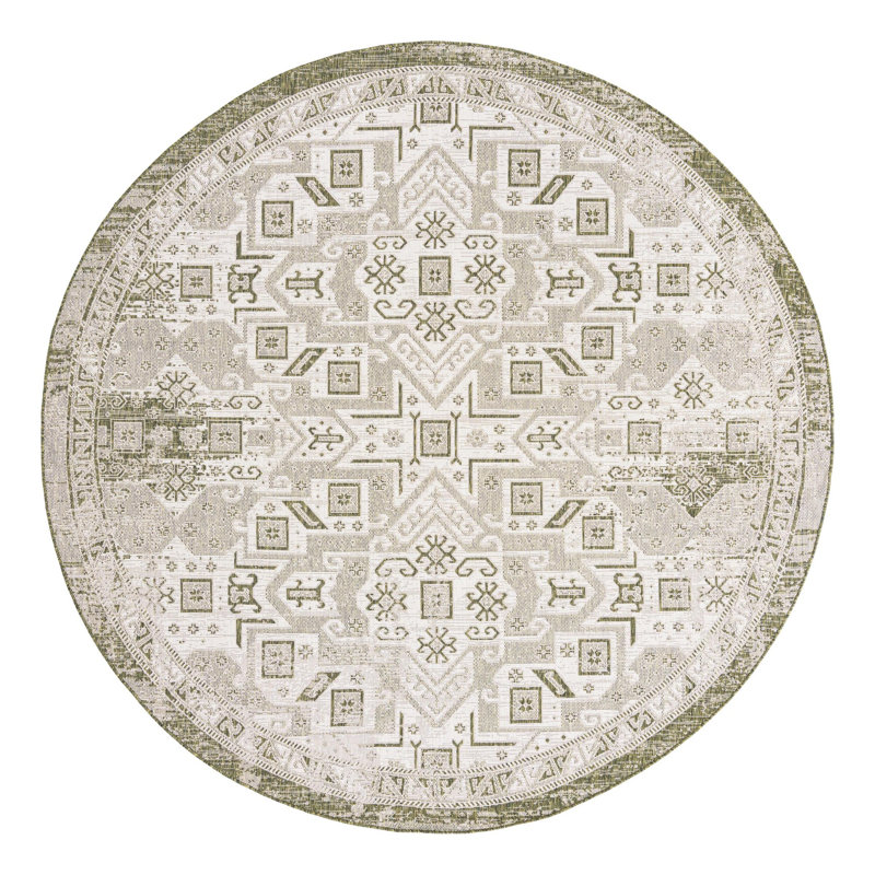 Tapis intérieur / extérieur bleu Alvenia Southwestern, Rond 10 pi