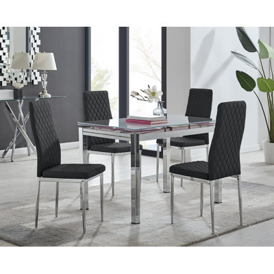Ensemble de table de salle à manger extensible en verre et en métal Tierra et 4 chaises de salle à manger en similicuir de luxe
