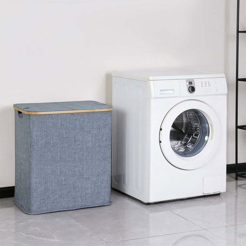 Bhargava Laundry Hamper with Handles, Fabric/Bamboo, 65 x 57 x 37, Grey
