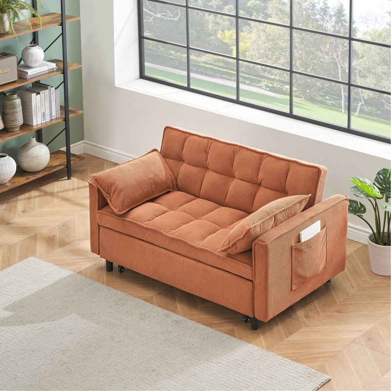 Lit pliant polyvalent en velours côtelé orange pour divers besoins revigorants, Orange Corduroy