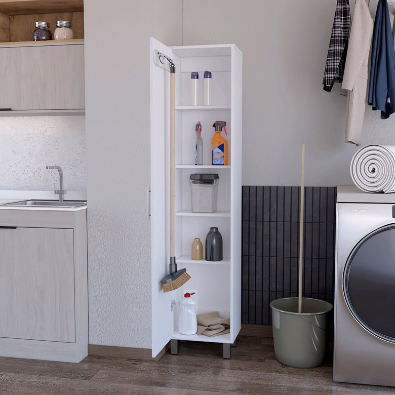 Grande armoire de rangement à 1 porte et 5 tablettes, Blanc