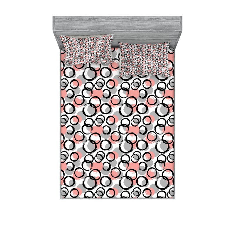 Ambesonne Geometric Fitted Sheet & Pillow Sham Blush Grey, Cal King Sheet Set + 5 Additional Pieces