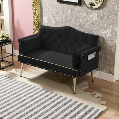 Canapé compact à 2 places avec dossier capitonné, tissu en velours et pieds en métal