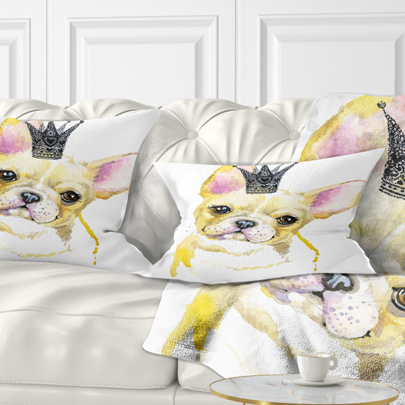 Bouledogue français avec couronne noire - Coussin décoratif imprimé animal