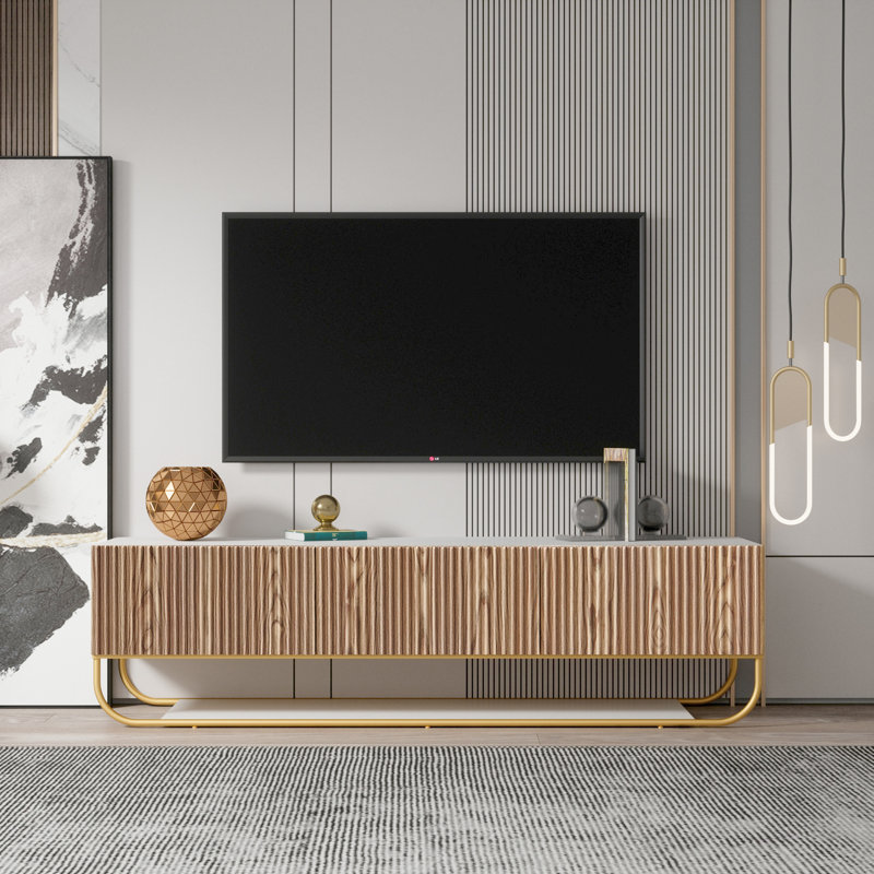 Mercer41 Glam Tv Stand, White/Natural Oak/Gold