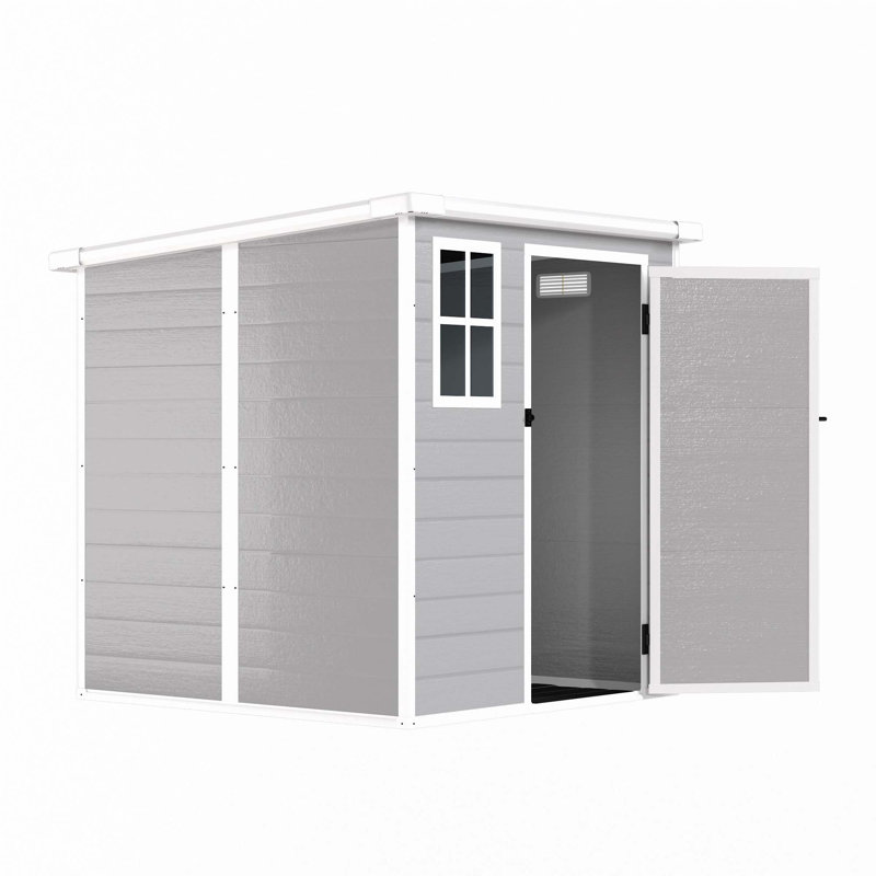 Remise de rangement 6 x 6 pi, remise extérieure en résine imperméable avec plancher et fenêtre et portes et évents verrouillables, remise à outils pour vélo, jardin, cour arrière, pelouse, utilisation toutes saisons