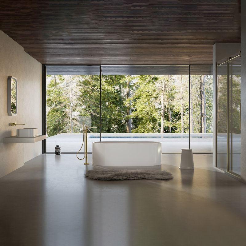 Baignoire de trempage autoportante en acrylique 63 "x 29,5" avec trop-plein et bonde escamotable pour salle de bain MonBlari