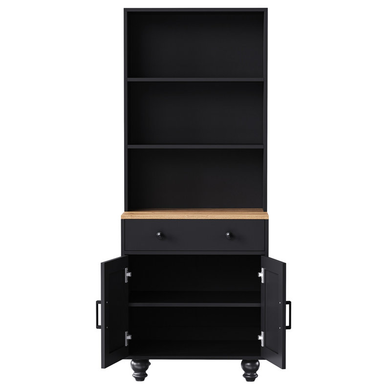 De style bibliothèque avec pieds en bois massif, tablettes réglables et tiroir, H 23,47 po x l 15,85 po x P 61,19 po