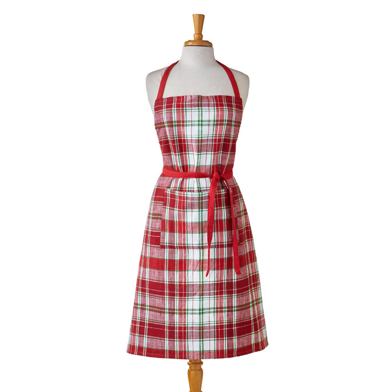 Winter Plaid Apron Red Cotton Christmas