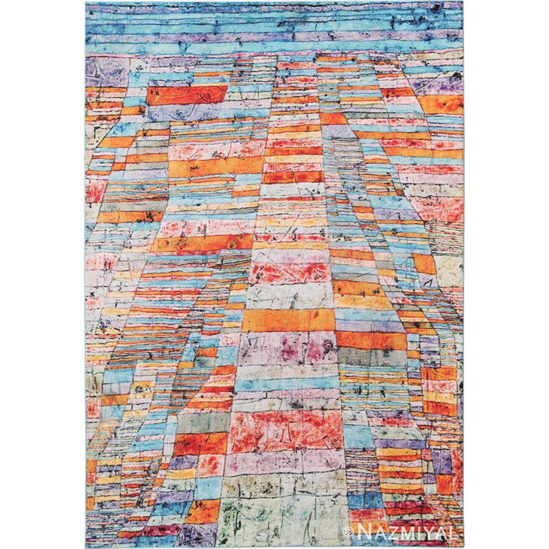 Scandinavian One-of-a-Kind Rectangle 5'3" X 7'6" 2000s Area Rug in Orange/Blue