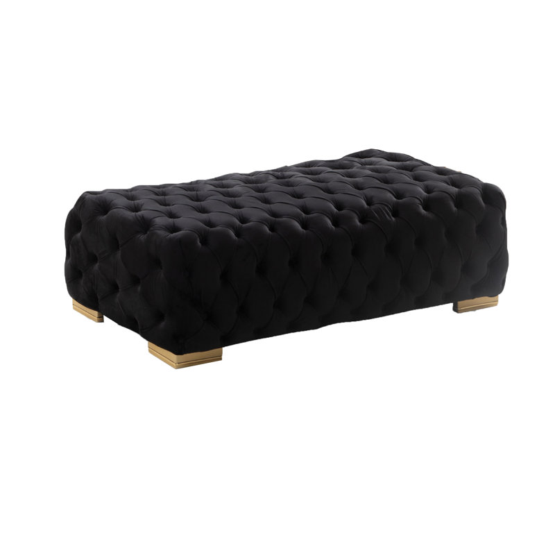 Repose-pieds standard capitonné en velours de 55 po de large Graple, Velours noir