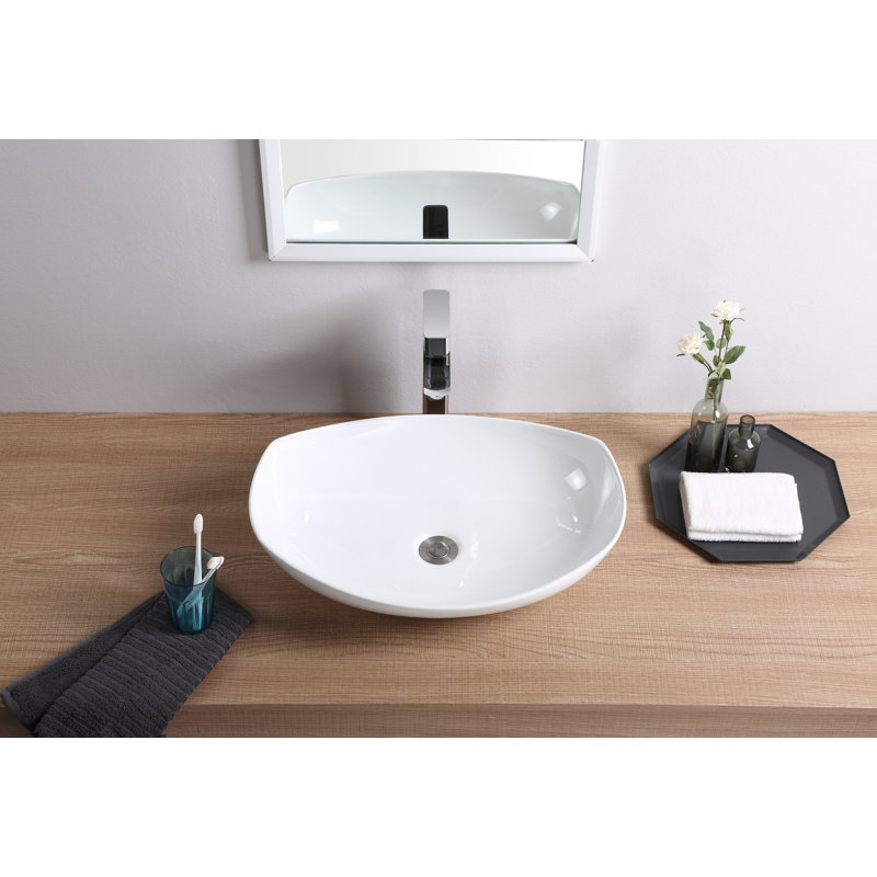 Vitreous China Oval Vessel Bathroom Sink, White