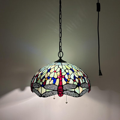 Luminaire suspendu Tiffany avec ampoule DEL en vitrail incluse 16 po x P 16 po x H 75 po