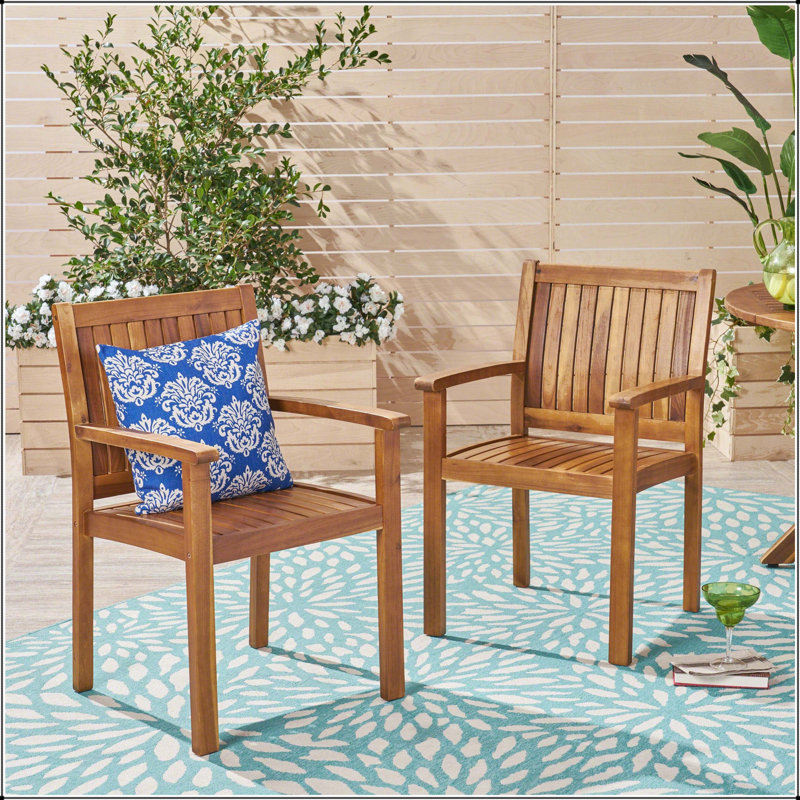 Chaise de salle à manger à lattes en bois d'acacia au design rustique (ensemble de 2)