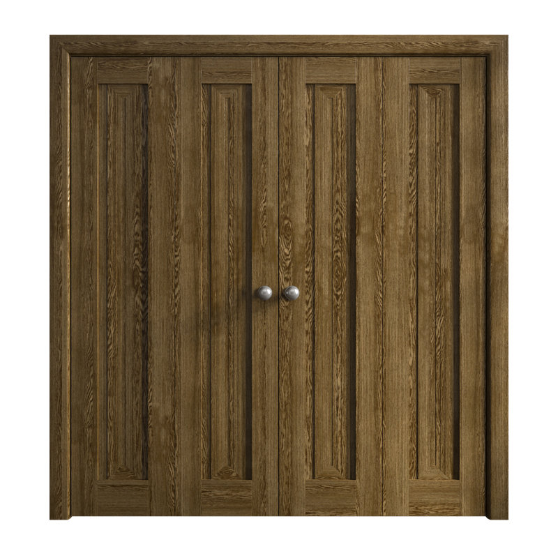 Sliding Closet Double Bi-fold Doors 96 x 80 inches Ego 5006 Marble Oak Sturdy Tracks Mouldings Trims Hardware Set Wood Solid Bedroom Wardrobe Doors