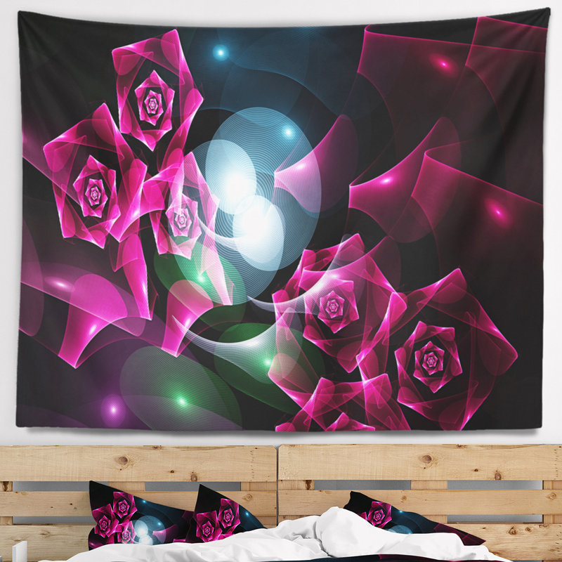 Bouquet rose abstrait d’un magnifique tapisserie roses, H 68 po x l 80 po