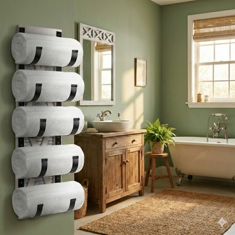 Wall Mounted Rustic Farmhouse Towel Rack and Wine Rack, White