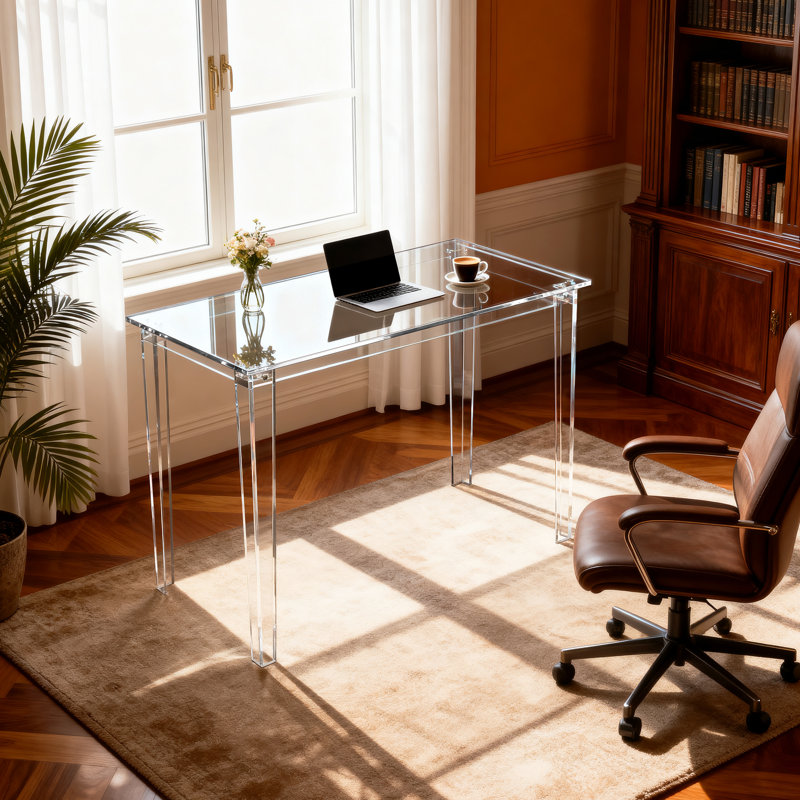 Acrylic Desk, Modern Writing Table For Home Office (Clear, Small), 29.5" H x 31.5" W x 18.9" D, Clear