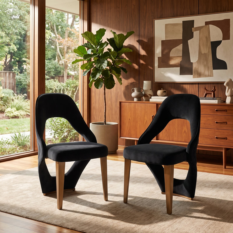 Ensemble de 4 chaises de salle à manger noires à dossier ouvert et rembourrées, Ensemble de 4, Noir