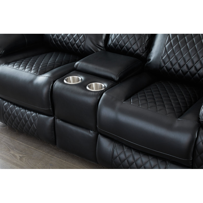 Ensemble de salon inclinable manuel 3 pièces avec porte-gobelets, Noir