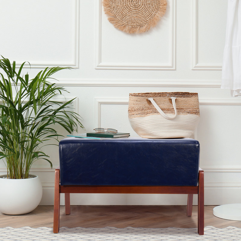 Tabouret en bois rembourré Mid Century, Bleu