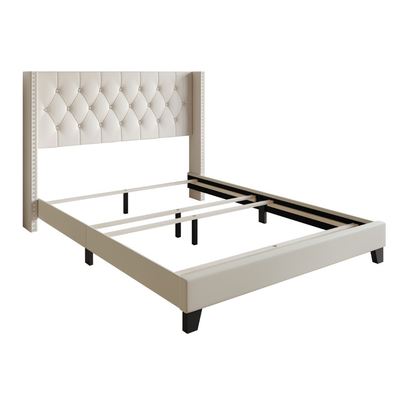 Aireanna Vegan Leather Wingback Bed, Light Beige, Queen