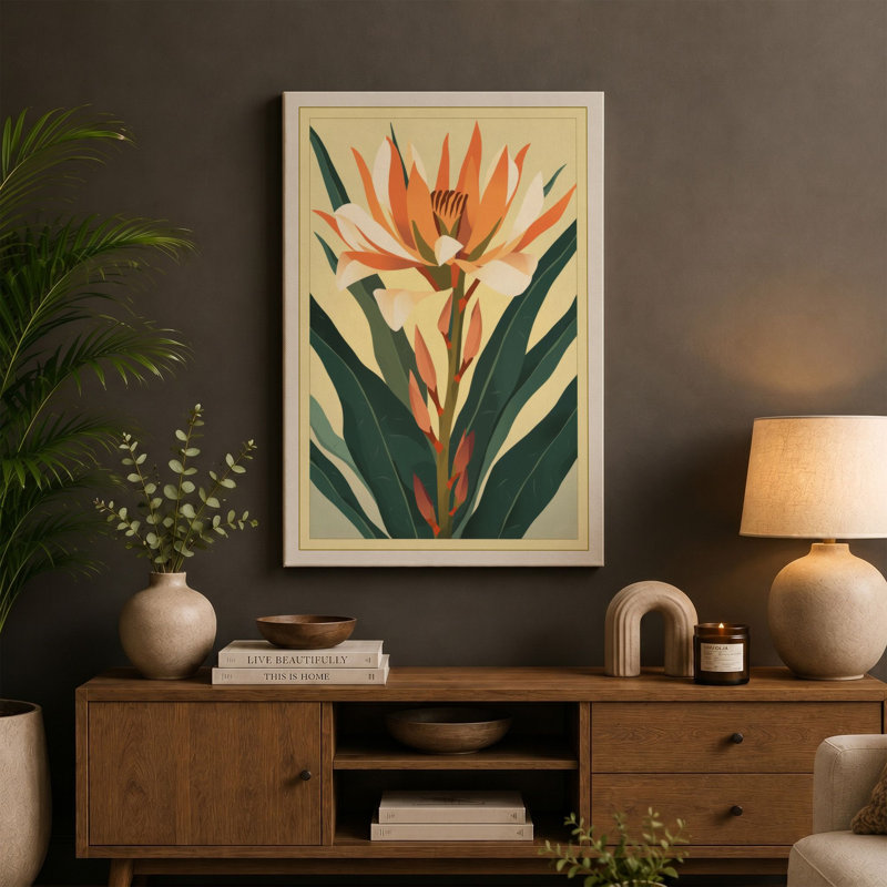 Orange Bloom Botanical - Wrapped Canvas, 36x24 - 91.4 x 61.0 cm, White Border