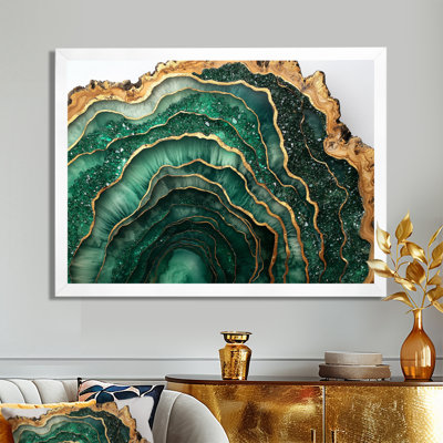 Émeraude et rivière de cristal sur glissoire en bois IV - cristaux, art mural