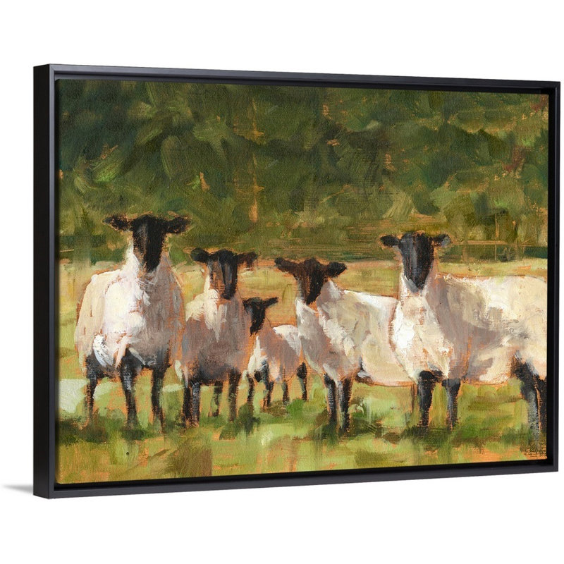 «Sheep Family II», art mural sur toile, H 14 po x l 18 po x P 2 po, Toile avec cadre noir