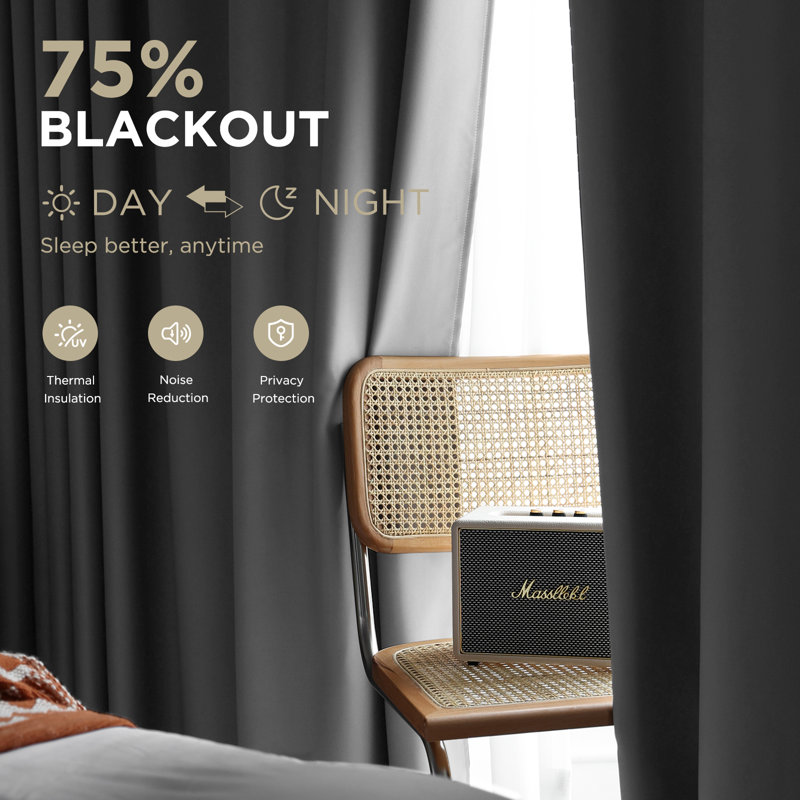 Grommet Top Blackout Room Darkening Curtains, Solid Thermal Insulated Polyester Window Curtain Set, 2 Panels, 52" W x 63" L
