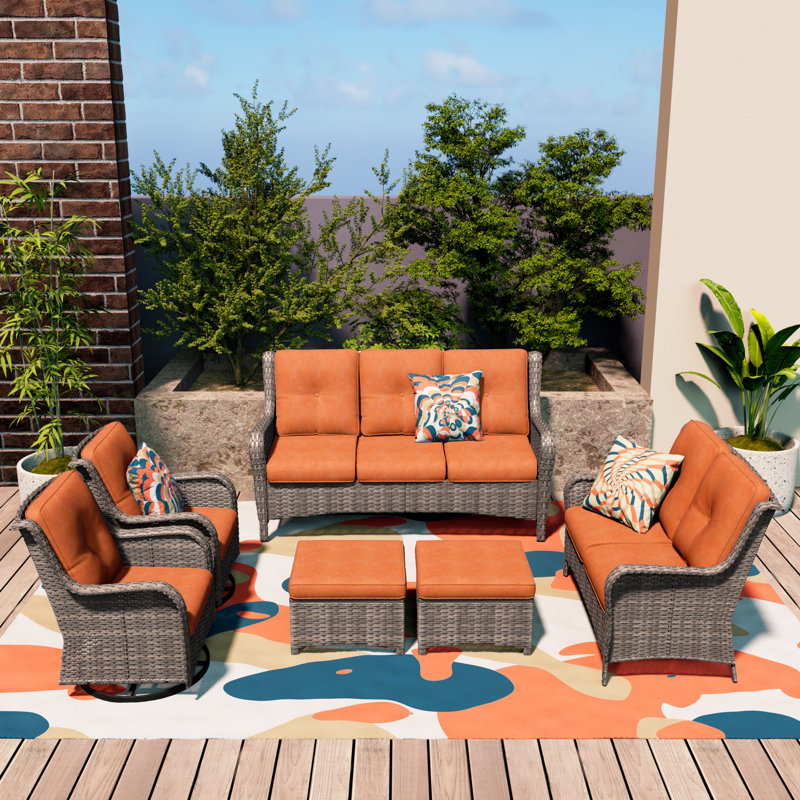 Ensemble de meubles de patio en osier 6 pièces 6 pièces, Orange