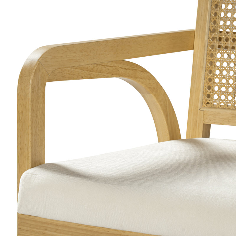 Chaises de salle à manger rembourrées Kelric Japandi avec structure en bois d'hévéa et dossier en rotin naturel pour salle à manger