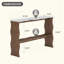 Console moderne avec dessus en marbre, canapé en placage de bois massif avec tablette de rangement ouverte, table d'entrée pour le salon