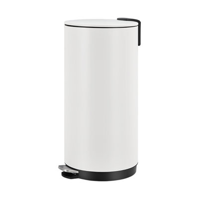 8 Gallon Round Trash Can, Stainless Steel Garbage Can with Soft-Close Lid, Space-Saving Step Waste Bin with Removable Inner Bucket for Home Office Bathroom Bedroom, White