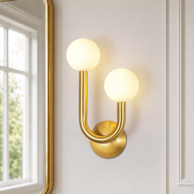 Applique murale 2 lumières avec abat-jour en verre blanc Avelune Home